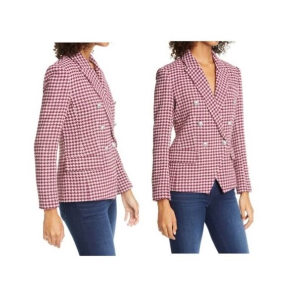 L'AGENCE Pink and White Houndstooth Blazer - Picture 3 of 10